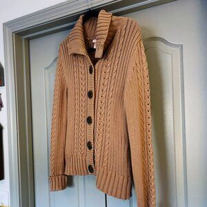 Sweet Romeo Cotton Cable Knit Cardigan Sweater | Classic Cozy Neutral